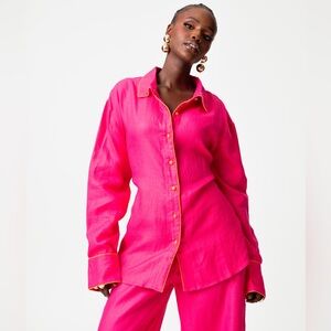 ÖFUURË LINEN NIKKI BUTTON UP SHIRT IN PINK
